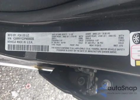 2023 Ram 1500 Big Horn 4X4 5'7 Box z USA, uszkodzony, nr VIN 1C6RRFFG3PN556036